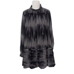 Toccin x RTR Tie Dye Babydoll Dress Womens Size 8 Black Gray Long Sleeve Mini